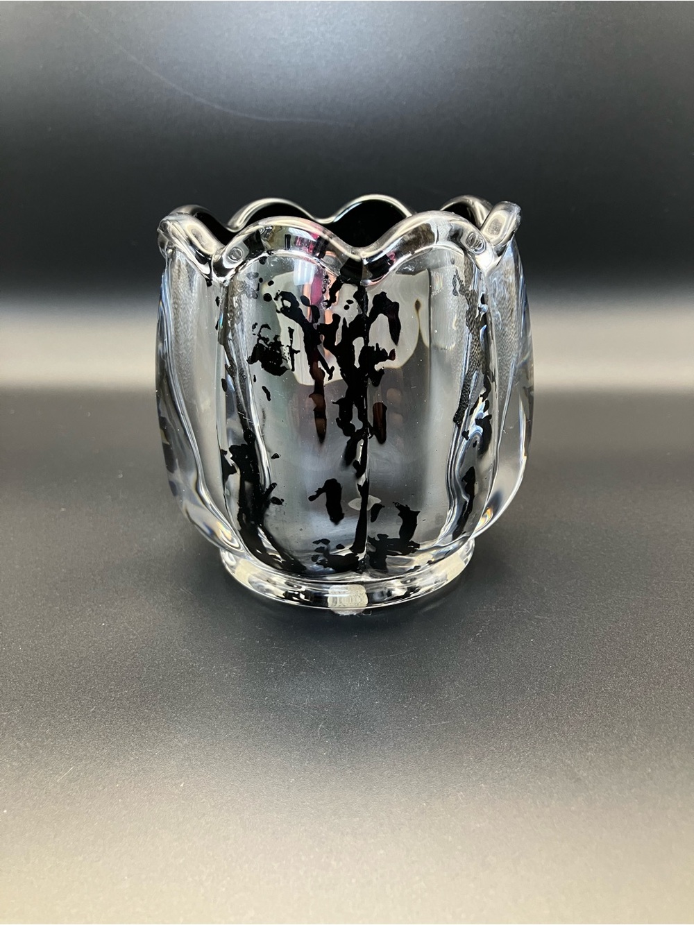 Fitz and Floyd Decorative Black and Silver Glass Votive Holder